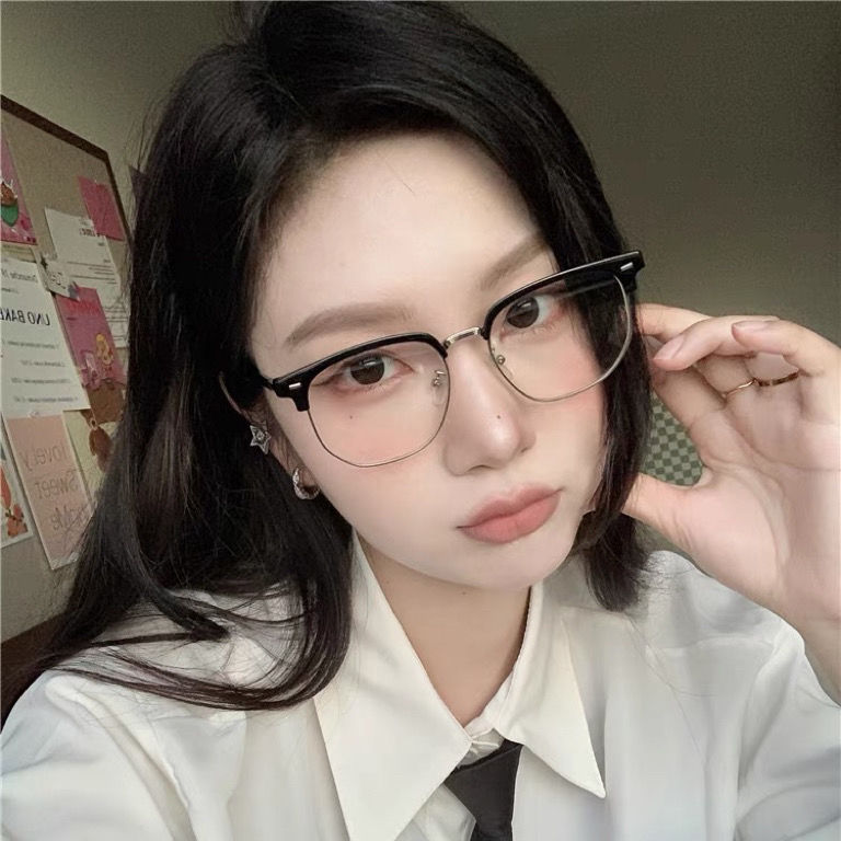 小紅書半框近視眼鏡理工男痞帥高顏值防藍光通勤平光鏡女學生韓潮