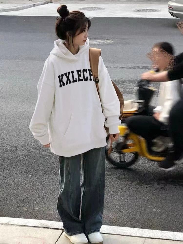 韓系休閒衛衣男女秋冬季新款加絨加厚慵懶風寬鬆潮流長袖連帽外套