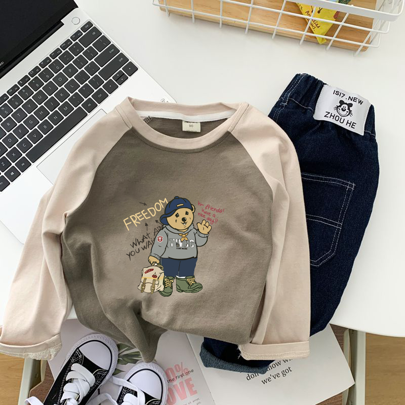Children's long-sleeved T-shirt spring new baby breathable raglan sleeve round neck pullover spring and autumn bottoming shirt for boys and girls