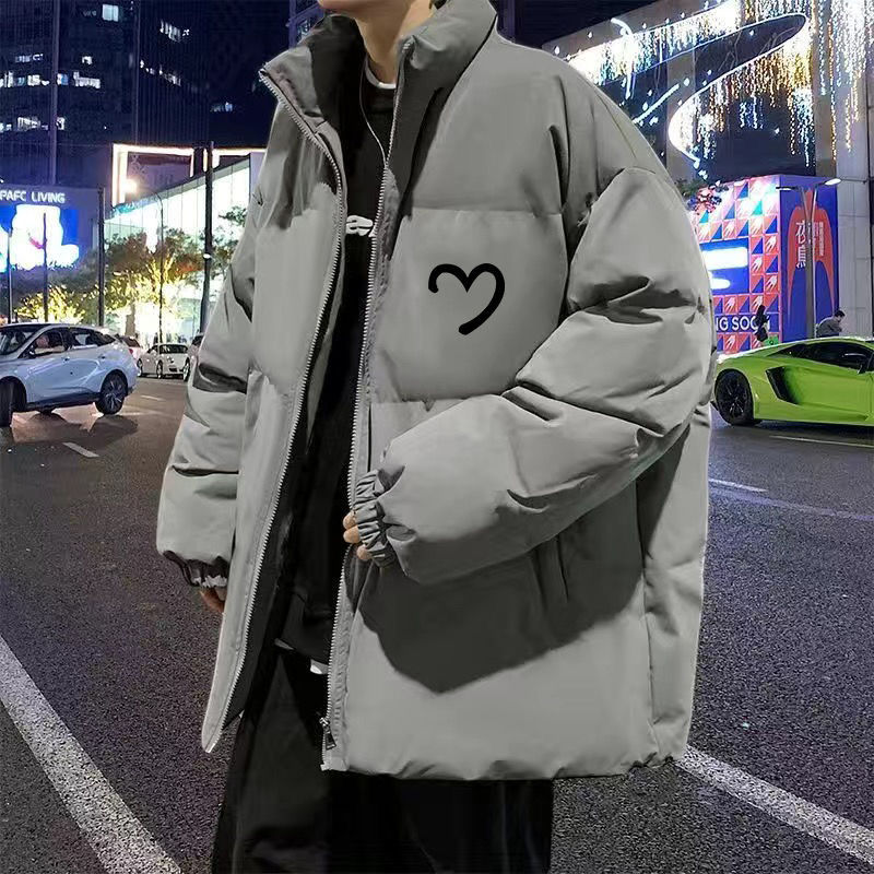 Windproof and waterproof Hong Kong style stand-collar printed cotton coat for male students winter outer wear thickened cotton coat and bread coat