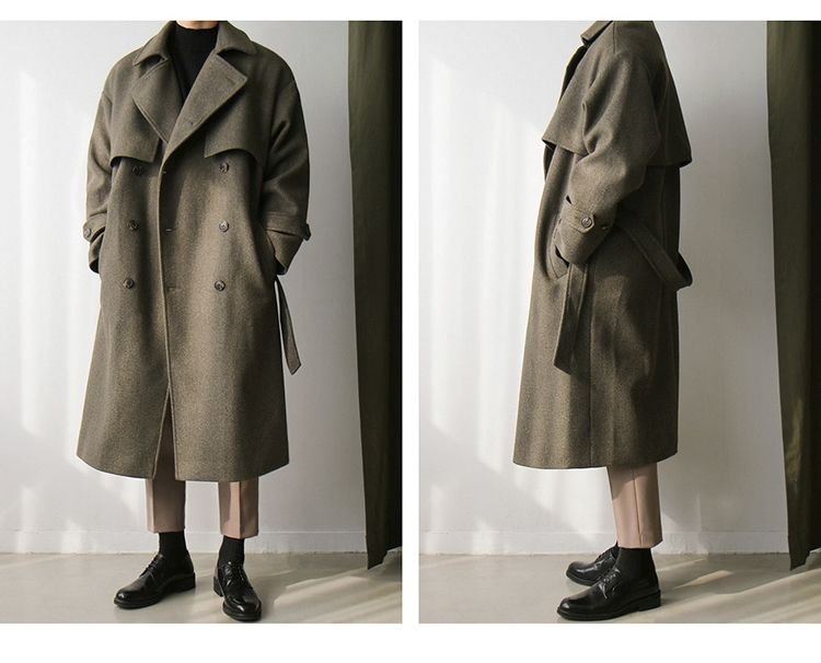 2026 Spring New Wool Mid-Length British Style Thickened Korean Version Trench Coat Loose Over-the-Knee Jacket_voghion.com