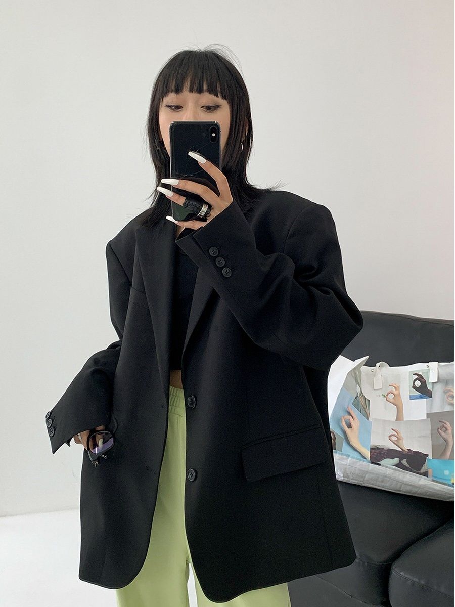 High-end black suit jacket for women spring and autumn new style small Korean version loose temperament casual internet celebrity suit trend
