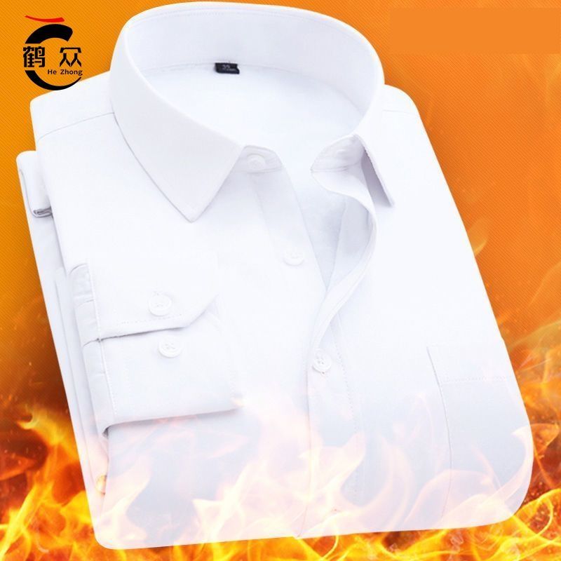 Long-sleeved shirt men's winter velvet thickened new Korean style casual white shirt loose men's warm base shirt