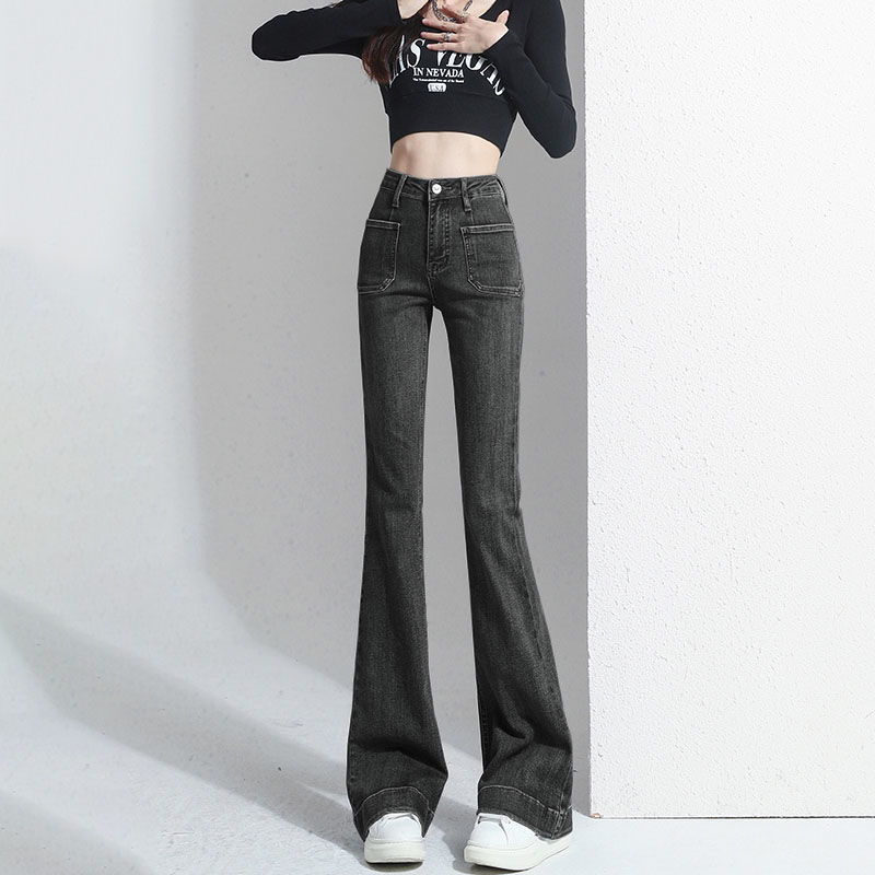 復古微喇叭牛仔褲女2023新款設計感高腰彈力修身顯瘦百搭喇叭褲子