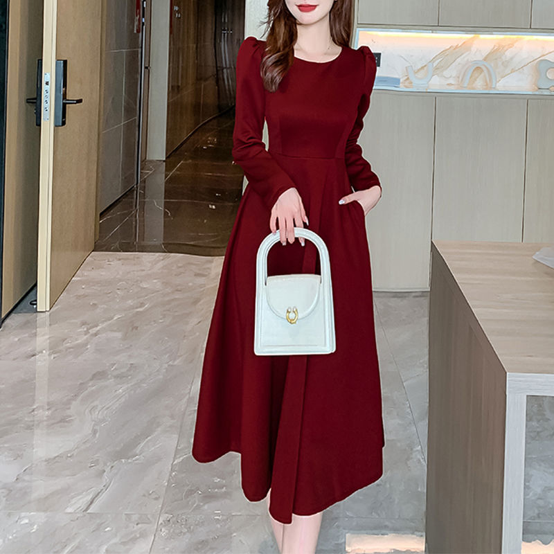 大碼胖妹妹法式復古連衣裙女2024春秋款高級感收腰顯瘦氣質禮服裙