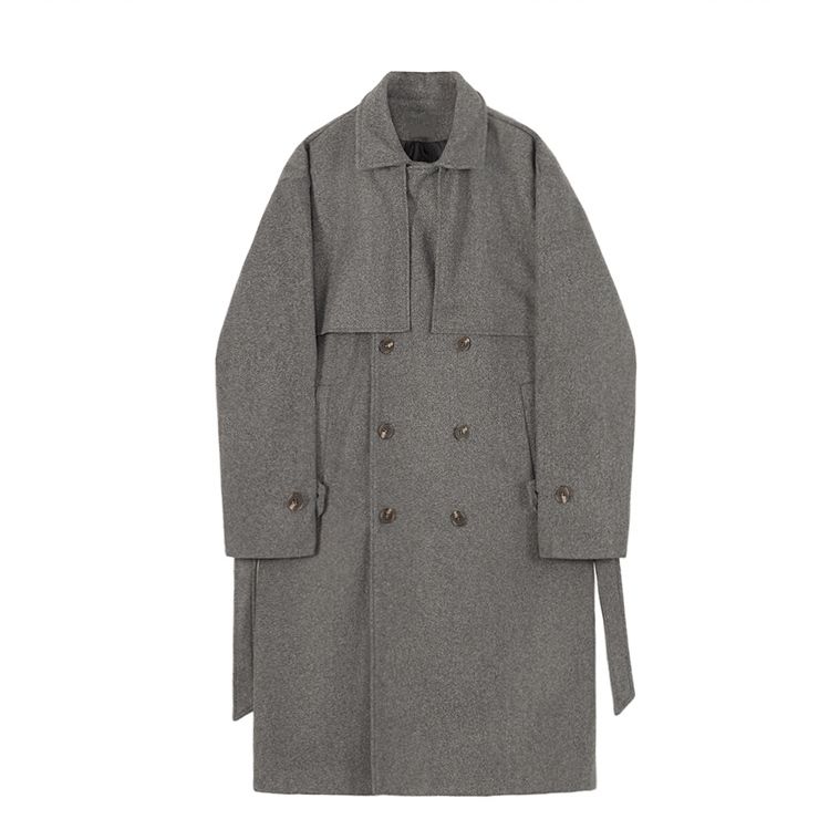 2026 Spring New Wool Mid-Length British Style Thickened Korean Version Trench Coat Loose Over-the-Knee Jacket_voghion.com