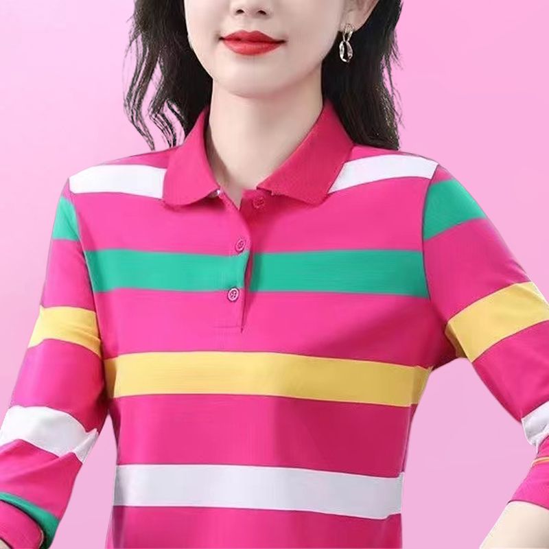 撿漏~尾單大牌t恤長袖女春秋媽媽polo衫翻領打底衫媽媽上衣潮