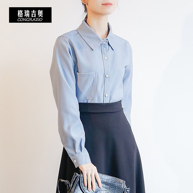 CONGRAZIO/格瑞吉奧疊穿簡約chic長袖襯衫秋冬職業氣質通勤上衣女