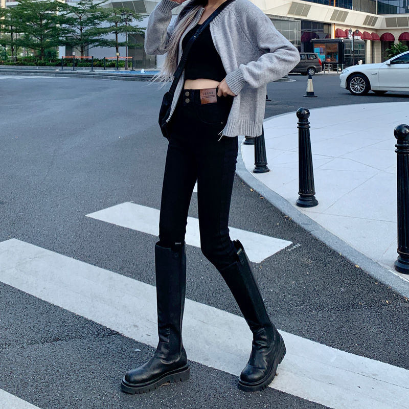 高腰時尚洋氣設計感小腳復古牛仔褲子女2023年提臀修身緊身鉛筆褲