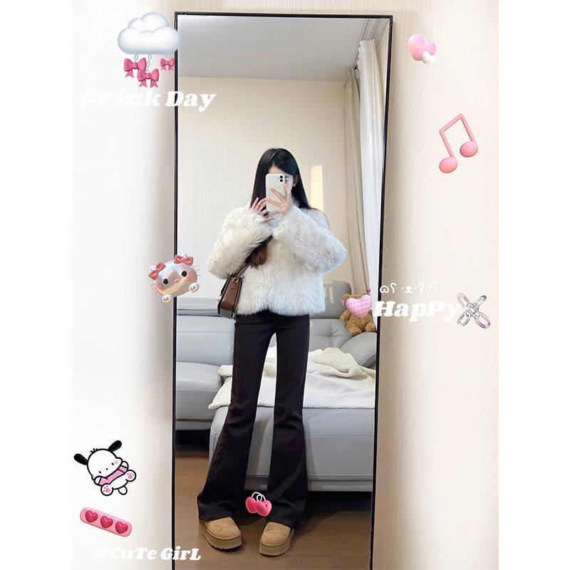 2023年秋冬加長褲子女高個子新款黑色微喇叭加絨牛仔褲休閒馬蹄褲