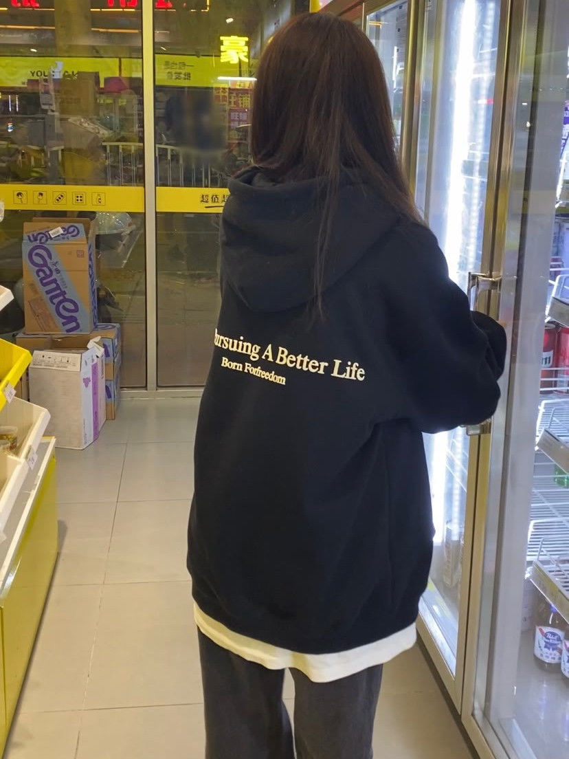 潮流國潮字母寬鬆連帽衛衣女oversize韓版加絨加厚帽衫情侶上衣服