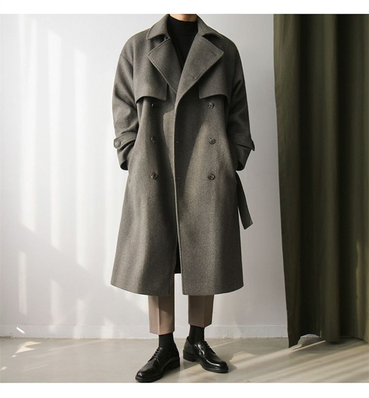 2026 Spring New Wool Mid-Length British Style Thickened Korean Version Trench Coat Loose Over-the-Knee Jacket_voghion.com