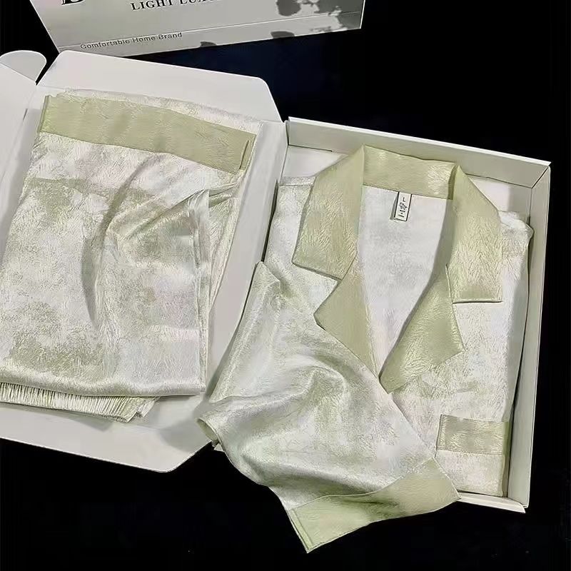 冰絲睡衣女春秋季薄款長袖2023新款簡約高級感夏天絲綢涼感家居服