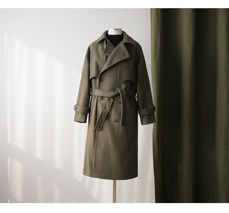 2026 Spring New Wool Mid-Length British Style Thickened Korean Version Trench Coat Loose Over-the-Knee Jacket_voghion.com