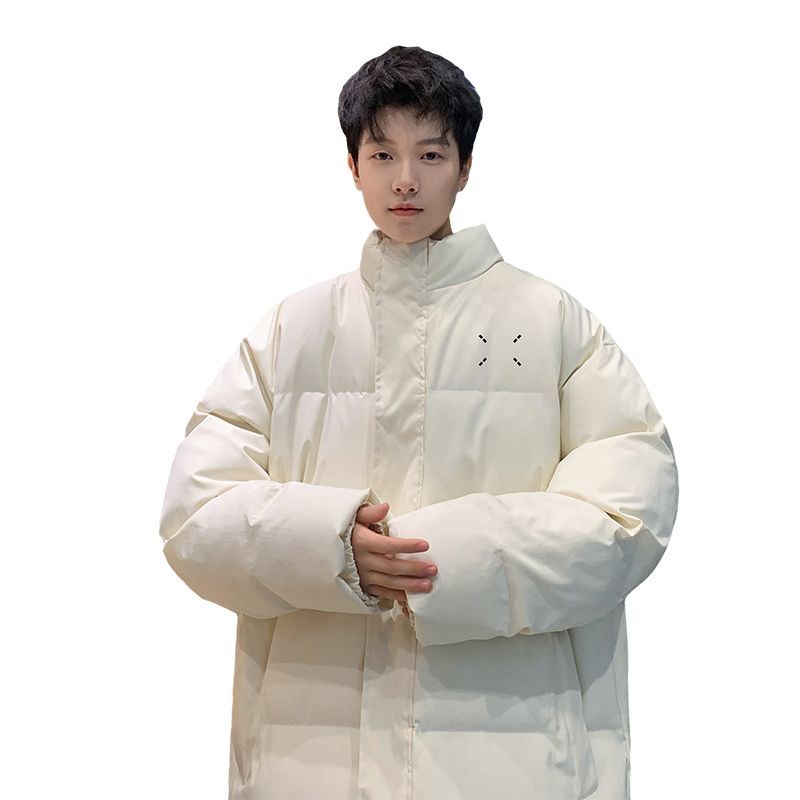 米白色青少年棉服男款2023新款冬季加厚面包服外套美式复古棉衣袄