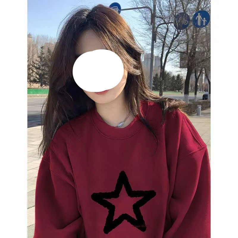 韓系新年戰袍衛衣女秋冬季新款加絨加厚慵懶風寬鬆長袖圓領外套潮