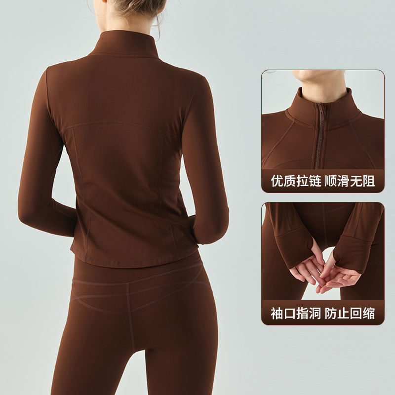 SLIMMO velvet stand-up collar yoga clothing for women in autumn and winter outdoor running sports long-sleeved slimming fitness clothing jacket