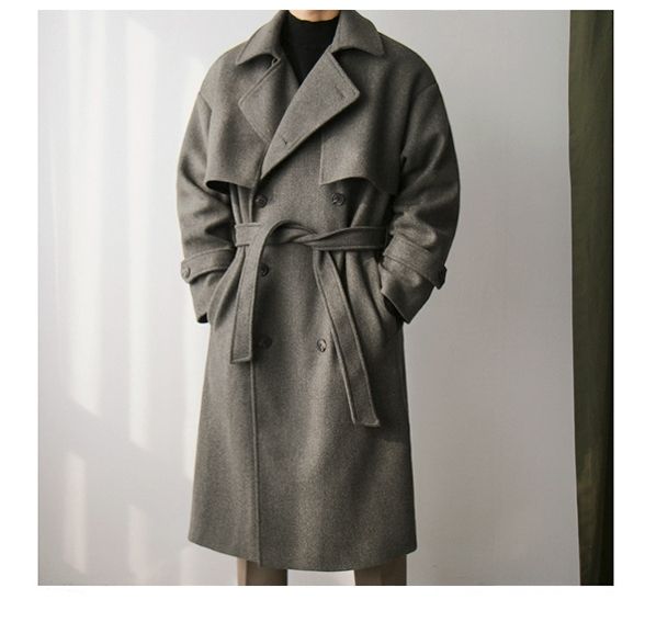 2026 Spring New Wool Mid-Length British Style Thickened Korean Version Trench Coat Loose Over-the-Knee Jacket_voghion.com