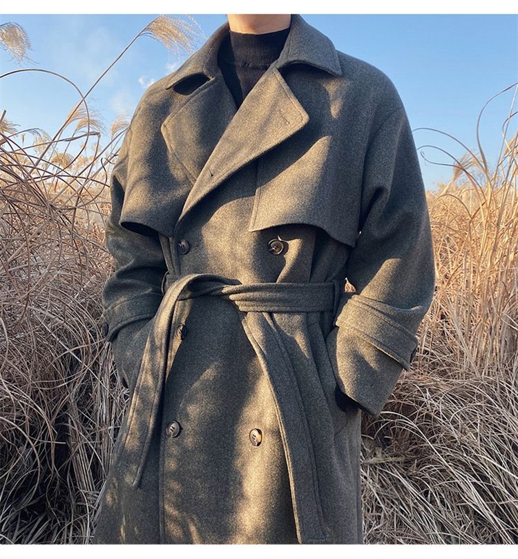 2026 Spring New Wool Mid-Length British Style Thickened Korean Version Trench Coat Loose Over-the-Knee Jacket_voghion.com