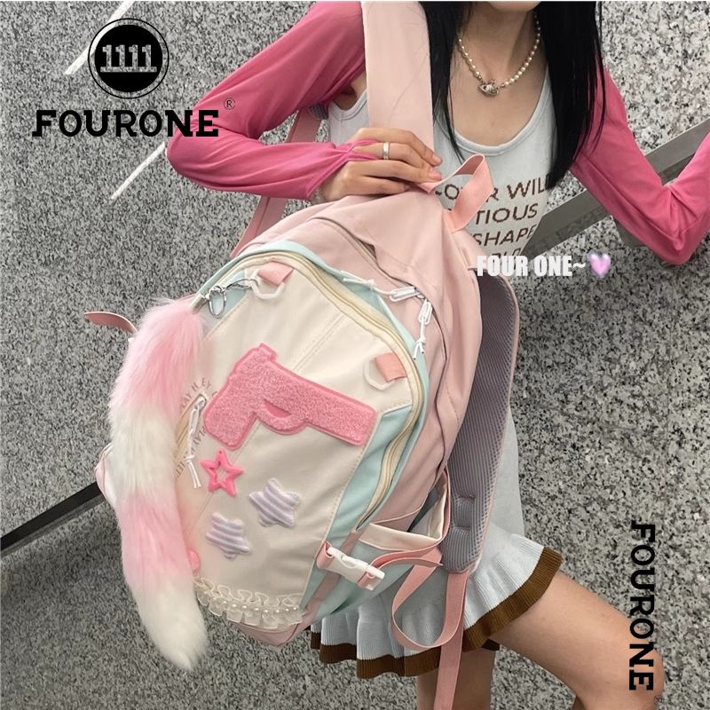 Girl's schoolbag pink pistol foxtail personality niche new large capacity backpack backpack for women
