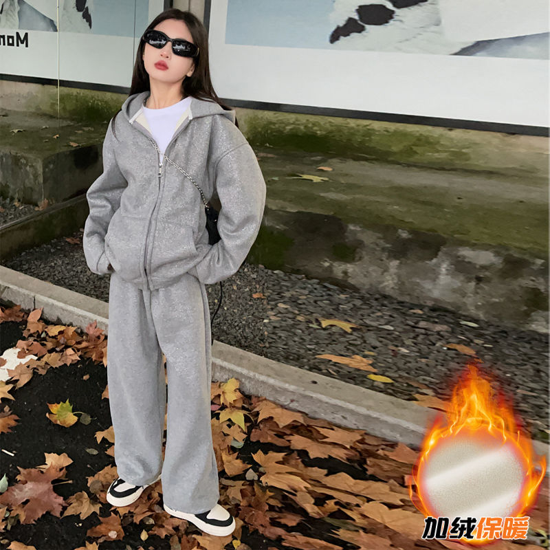 女童秋冬季套裝兒童韓范洋氣亮鑽休閒冬裝加絨加厚網紅爆款兩件套