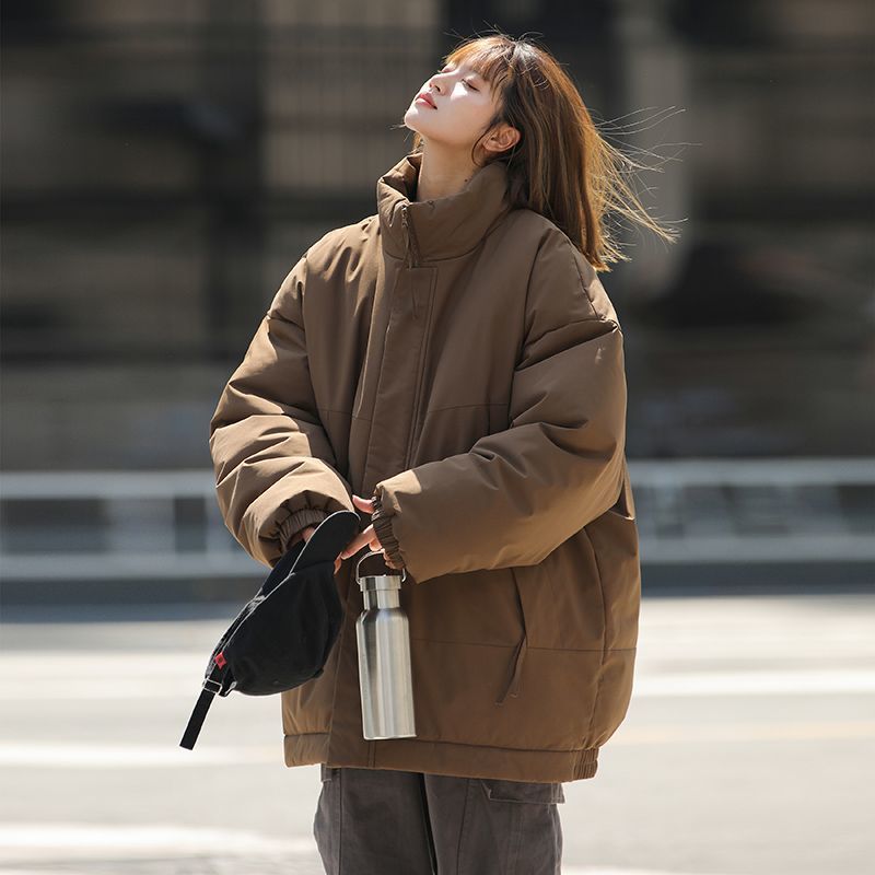 棕咖色情侶羽絨棉衣男款冬季美式飛行員夾克棉服美拉德外套麵包服