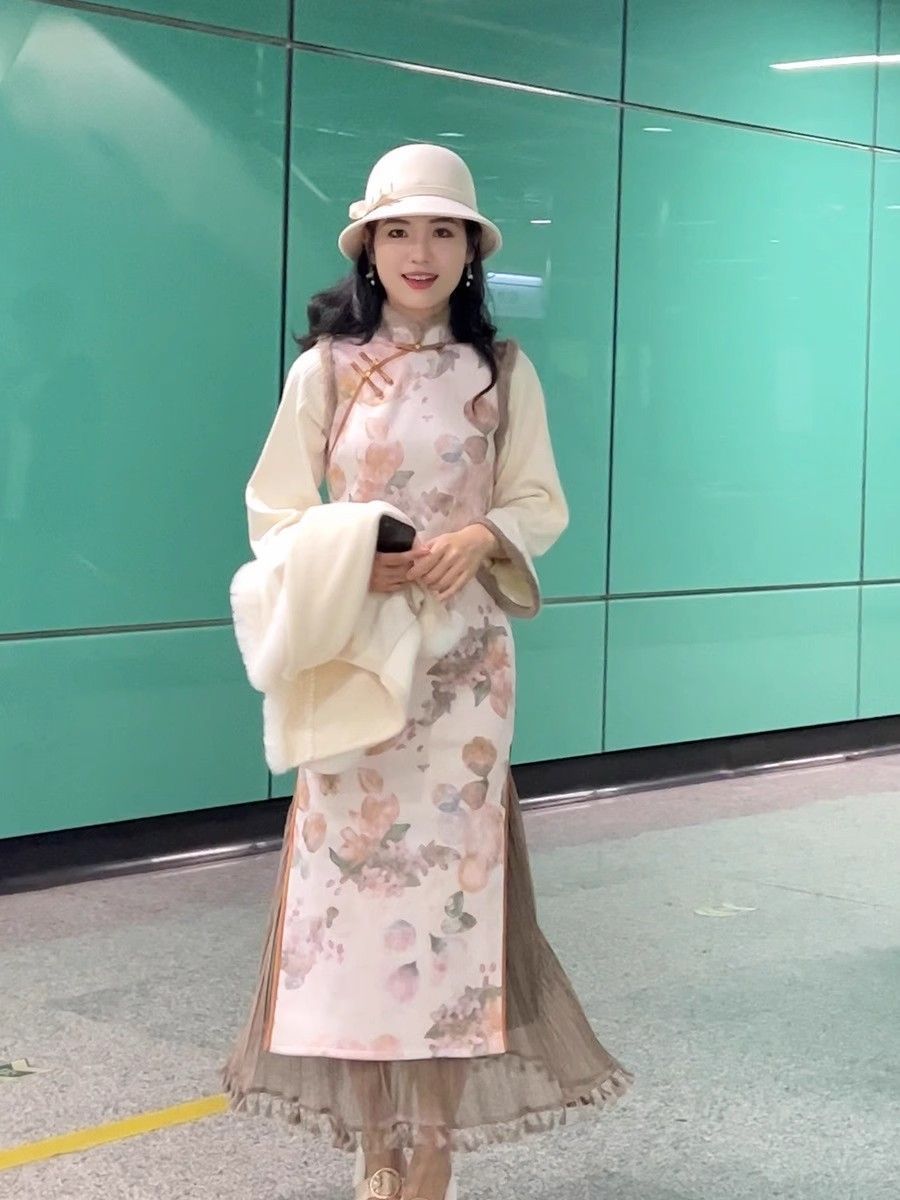加絨加厚2023年秋冬國風新中式復古少女日常改良新中式旗袍連衣裙