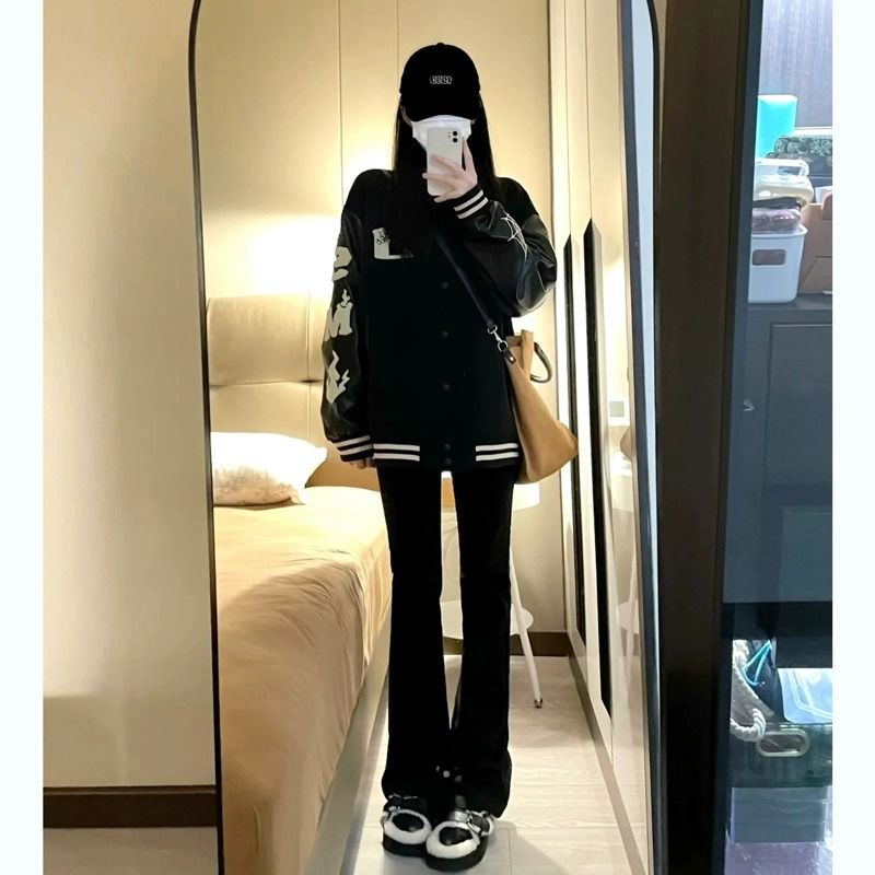 黑色微喇牛仔褲女2023秋季新款高腰顯瘦馬蹄褲修身小個子喇叭長褲