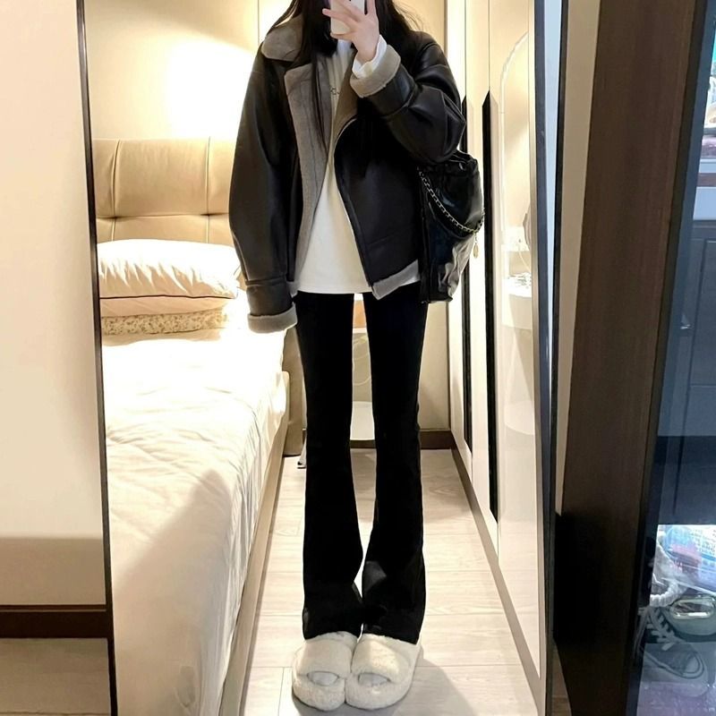 Hot girl black bootcut jeans for women spring and autumn new high-waist elastic slim slim pear-shaped floor-length horse hoof pants