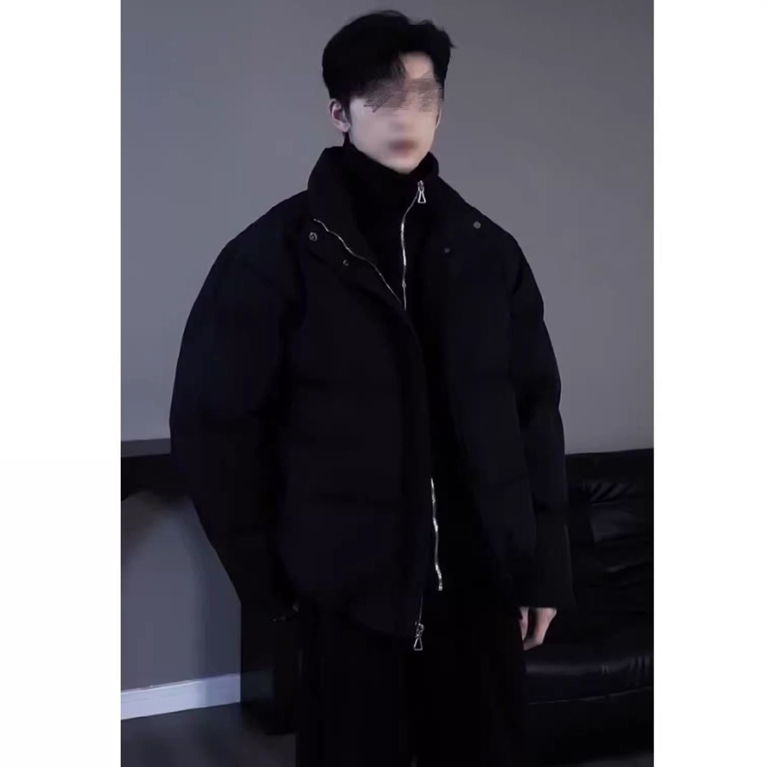 男装冬季韩系高级感假两件设计感韩版休闲潮牌加厚款棉衣棉服套装