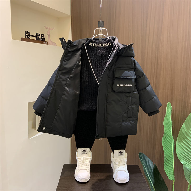 男童酷帥羽絨服冬季男孩兒童中長款棉服2023新款寶寶冬裝加厚外套