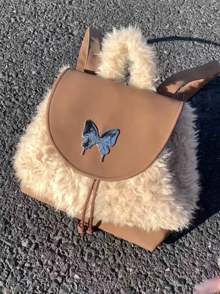 Niche original soy milk backpack, autumn and winter atmosphere plush bag, cute little school bag, drawstring bag