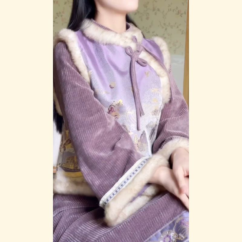 小香風時尚套裝裙女2023冬新款顯瘦新年馬甲開衫搭配連衣裙兩件套