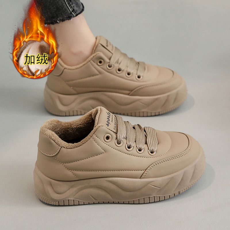 White shoes for women 2023 new winter Korean style versatile plus velvet sports and casual shoes for women thick-soled sneakers warm cotton shoes