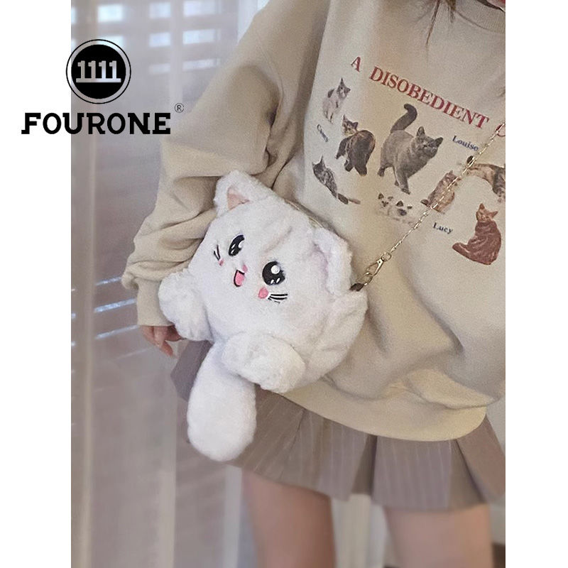 Cartoon doll plush bag for women new trendy cute kitten fur bag chain crossbody bag