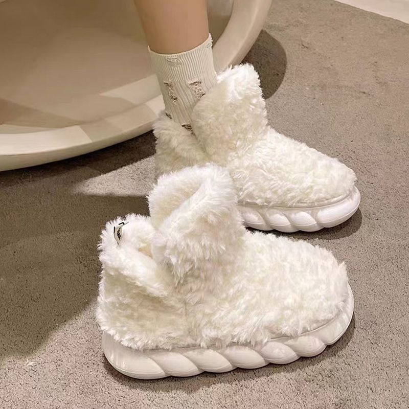 高包跟棉拖鞋女士冬季外穿保暖毛绒厚底室内加绒家用加厚防滑棉鞋