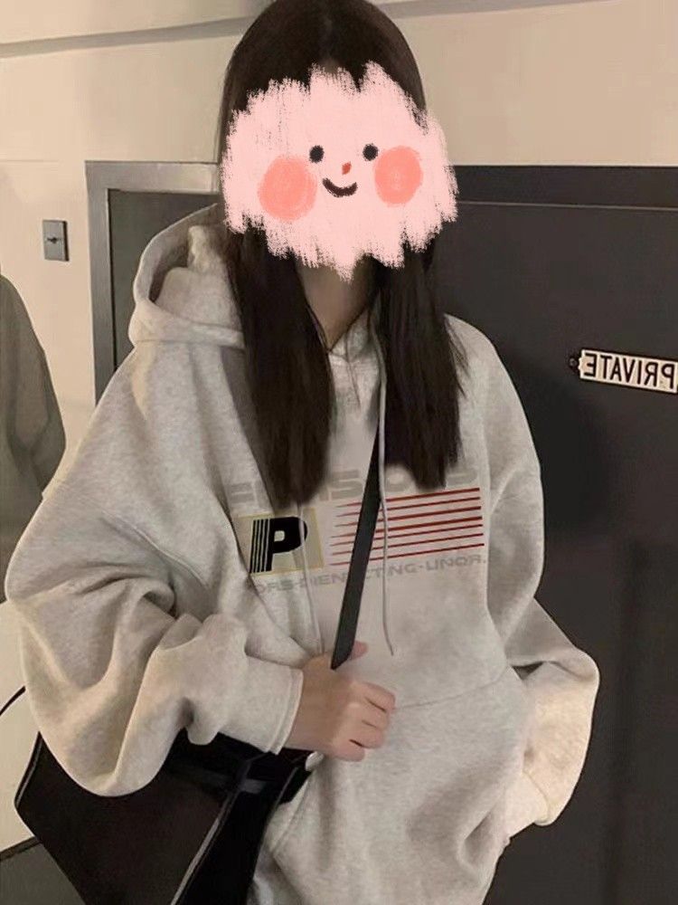 美式復古新款2023衛衣女oversize慵懶風秋冬季加絨加厚連帽外套潮