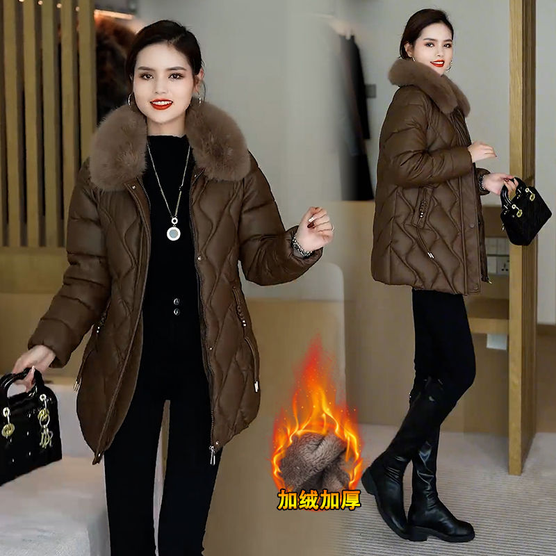 中長款媽媽裝洋氣羽絨棉服2023新款棉衣冬季加厚中老年皮棉襖外套