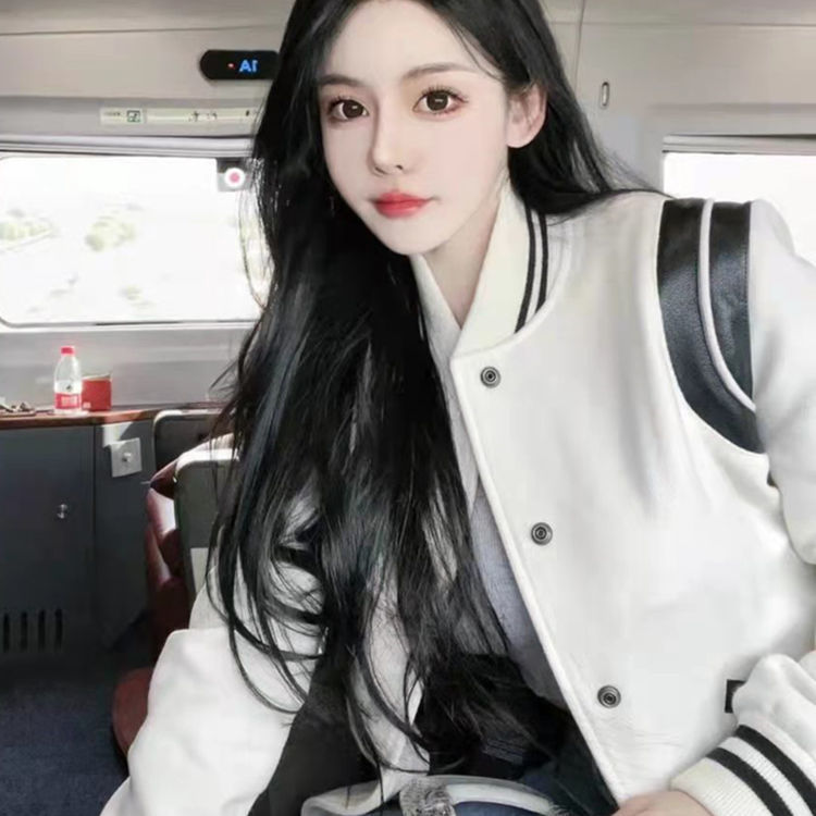 棒球服經典2023外套女美式黑白新款飛行員寬鬆夾克拼接上衣保暖