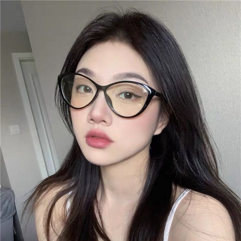 歐美辣妹炫酷超輕貓形近視眼鏡黑框女素顏復古摩登防藍光平光鏡架