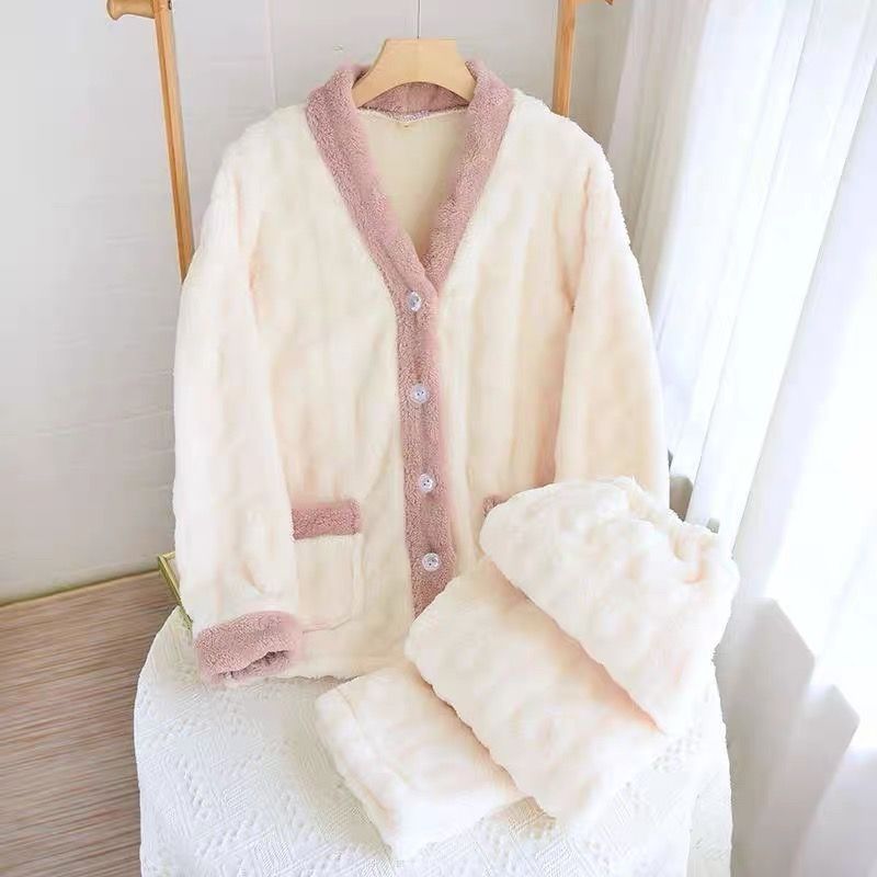 睡衣女秋冬季珊瑚絨加絨加厚保暖冬天小香風法蘭絨甜美家居服套裝