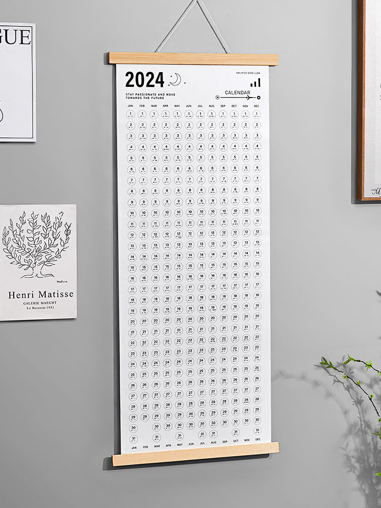 2024 new large-sized calendar plan wooden year-round punch-in calendar home hanging table wall sticker simple ins