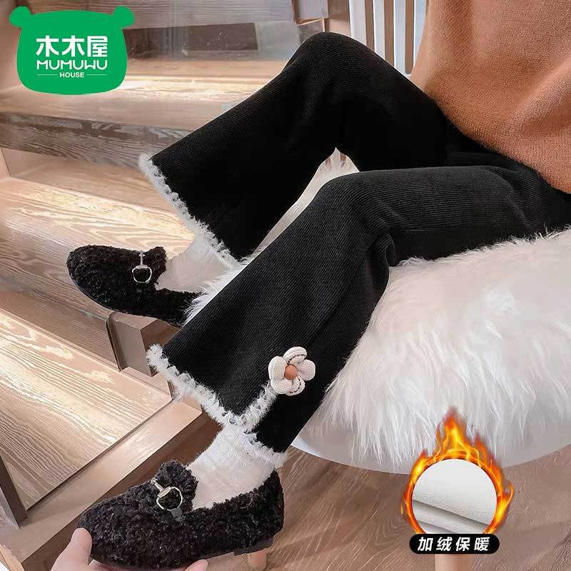 Girls' velvet pants 2023 new winter children's clothing autumn and winter Internet celebrity one-piece velvet bell-bottom pants