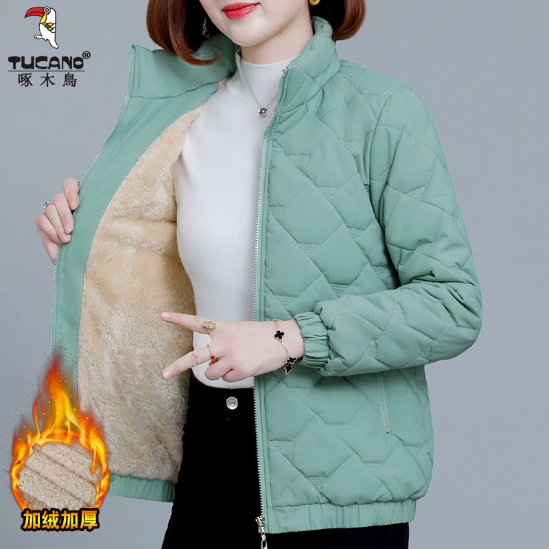 啄木鸟时尚加绒加厚棉衣冬季2023新优质棉高档次短款洋气棉袄外套