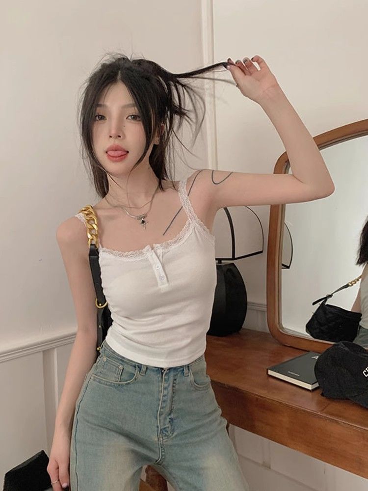 韓版蕾絲小吊帶背心女新款辣妹設計感小眾美背短款修身內搭打底衫