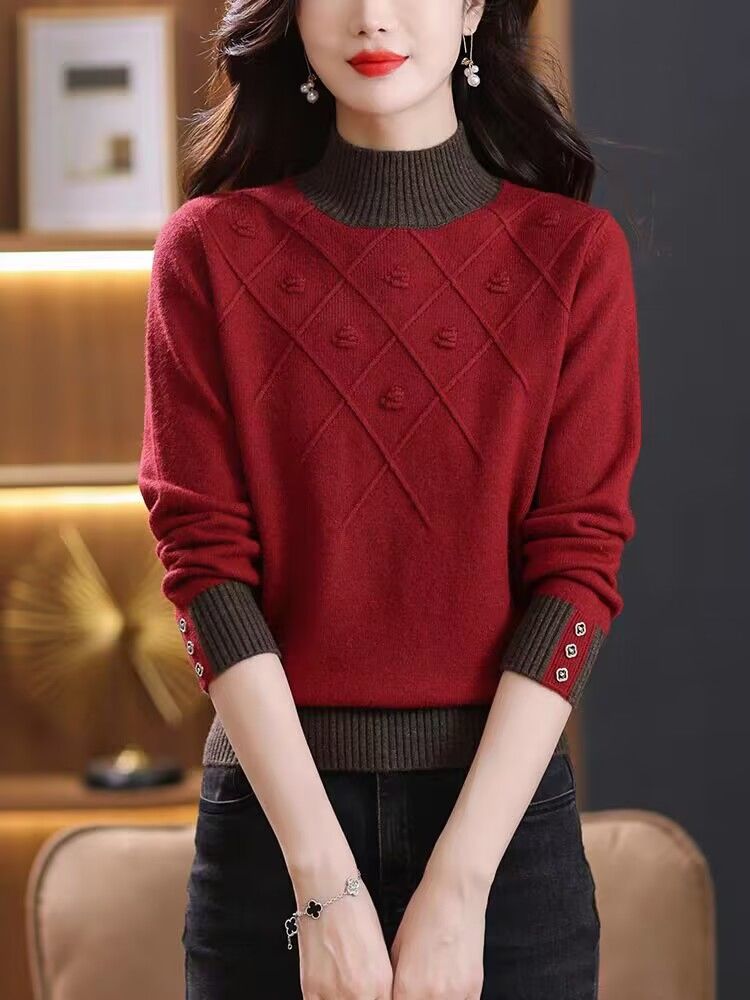 半高領加厚毛衣女2023年秋冬新款寬鬆軟糯長袖內搭打底針織衫上衣