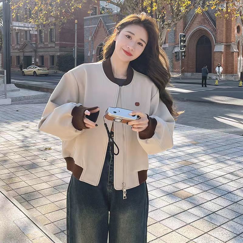 新款棒球服短款撞色oversize2023春秋冬季韓版夾克外套女加厚保暖