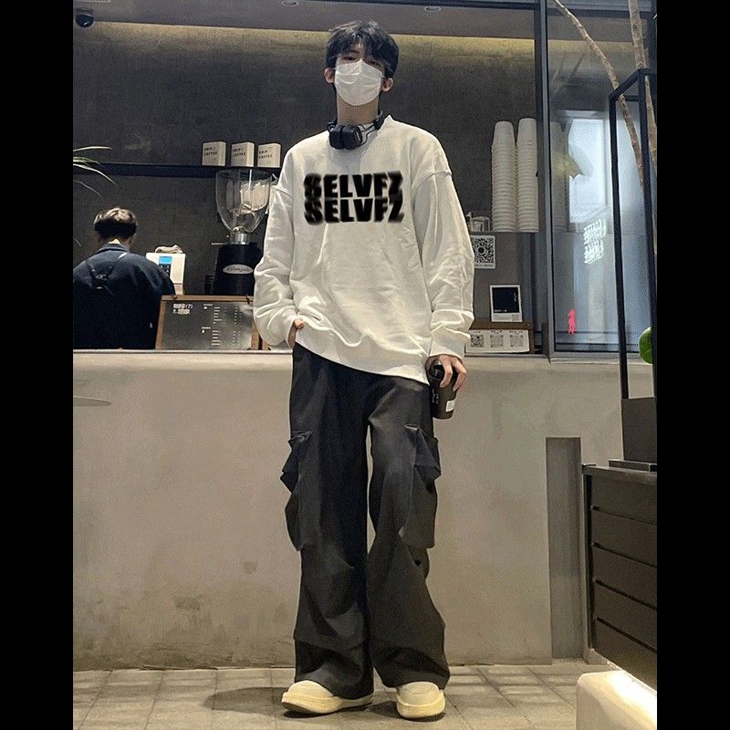 美式復古重磅男生衛衣無帽秋冬款加絨加厚百搭寬鬆帥氣小眾外套潮