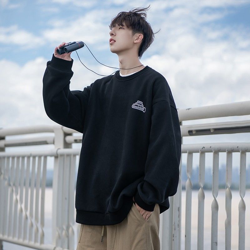 日系cityboy長袖圓領衛衣男春秋季新款套頭無帽寬鬆美式潮牌外套