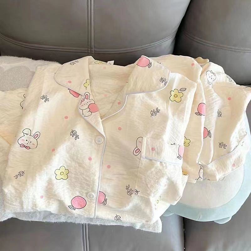 睡衣女春秋季純棉2023年新款兔子可愛長袖可外穿開衫家居服冬套裝